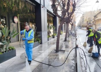 Στο Γουδή η κυριακάτικη επιχείρηση καθαριότητας και απολύμανσης