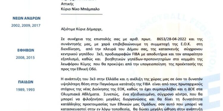 Η Ελληνική Ομοσπονδία Καλαθοσφαίρισης σύμμαχος του Δήμου Ηρακλείου Αττικής στην διεκδίκηση καλύτερων όρων επέκτασης της λεωφόρου Κύμης