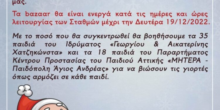 Χριστουγεννιάτικα bazaar  από παιδιά για παιδιά στους παιδικούς σταθμούς Δήμου Νίκαιας-Αγ.Ι. Ρέντη