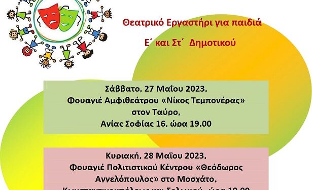 Δήμος Μοσχάτου-Ταύρου: Θεατρικό εργαστήρι για παιδιά Ε΄και Στ΄ Δημοτικού